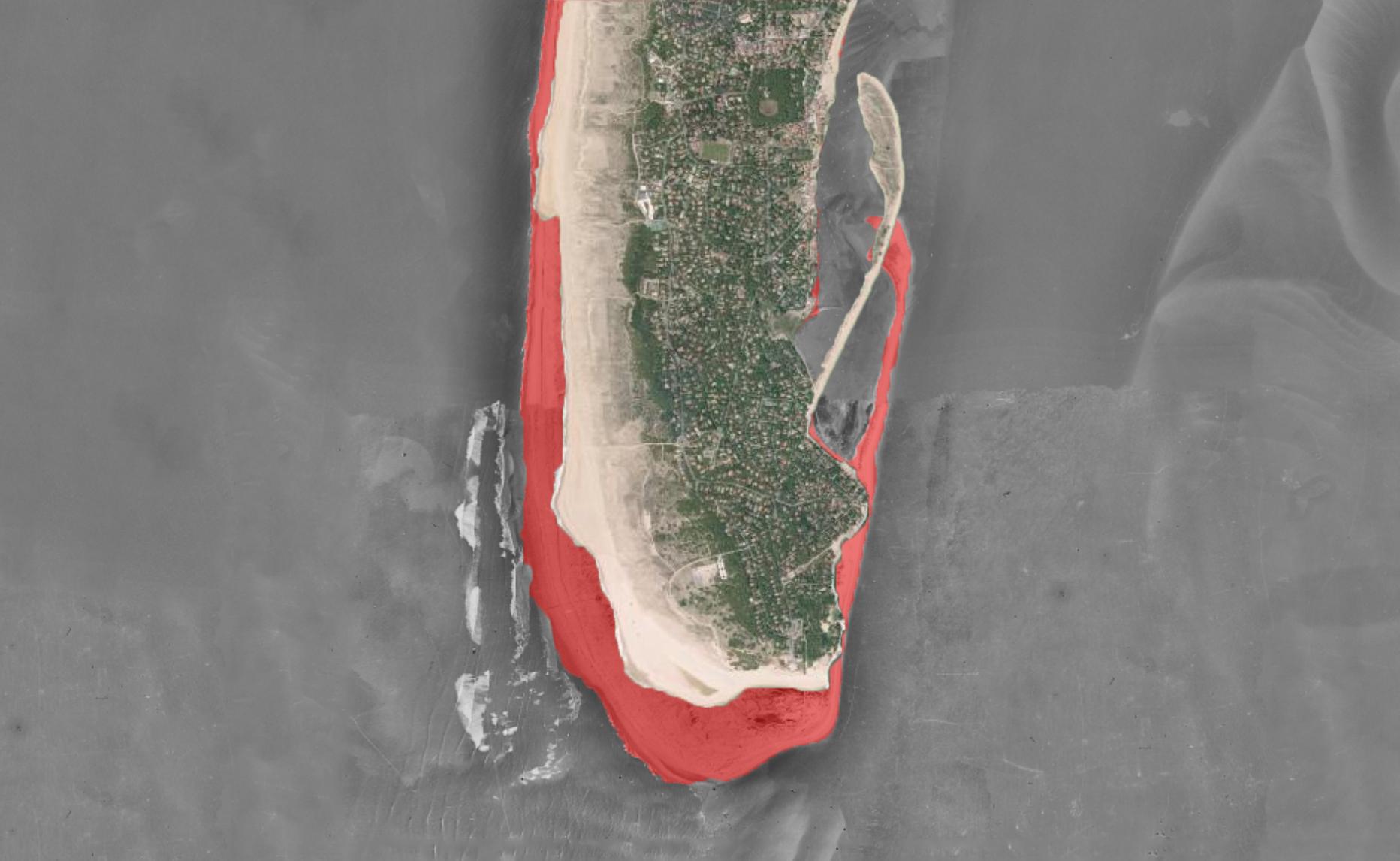 Comparaison de la topographie de la pointe du Cap Ferret entre 1950 et 2015