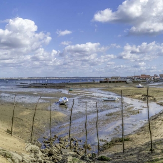 Vue panoramique sur le port ostréicole de Piraillan au Cap Ferret